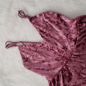 Rose pink velvet romper